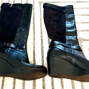 Cole Haan Black Leather Wedge Boots